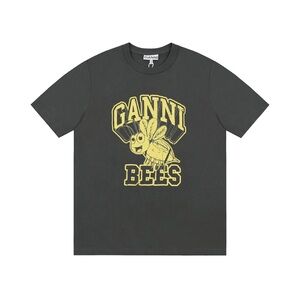 GANNI Black T-Shirt with Yellow Bee Graphic